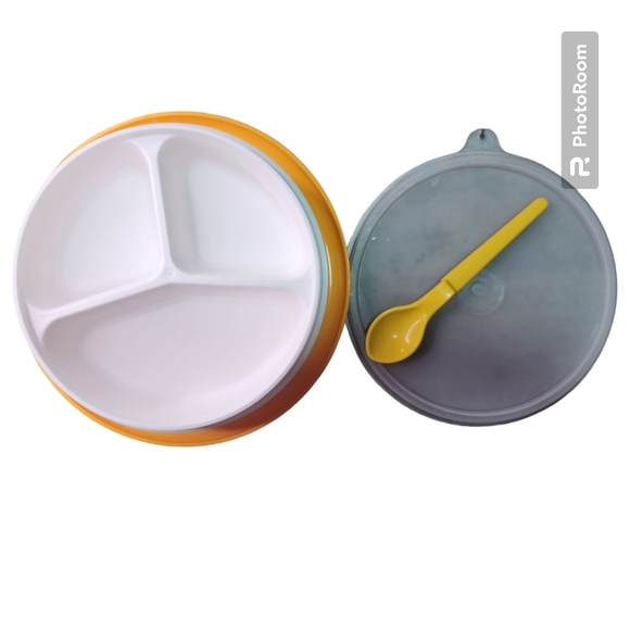 Tupperware Little Dinner kid Multiuse 3 Compartment Warming Plate Bowl Lid Spoon - Picture 2 of 10